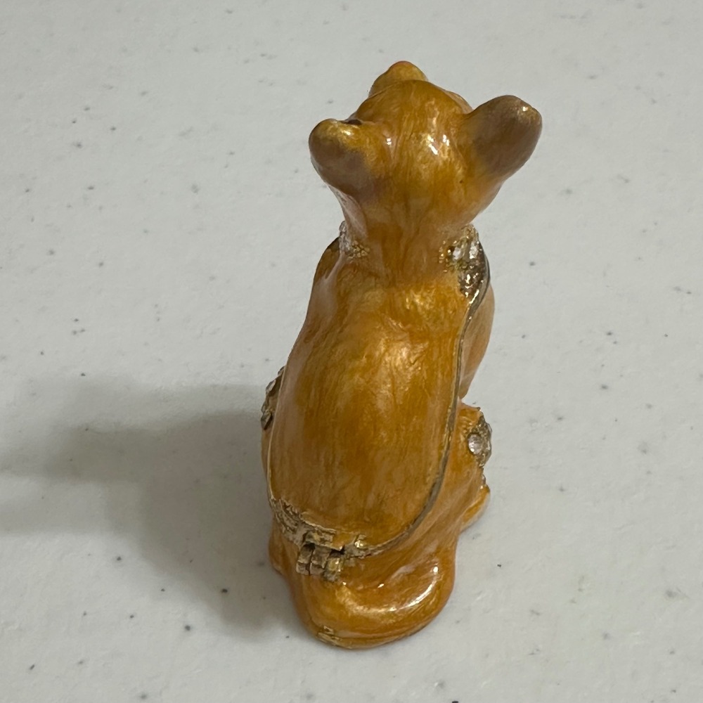Enamel Rhinestone Cat‎ Trinket Box Magnetic Hinged Miniature Figurine Tabby 2" - Picture 4 of 8